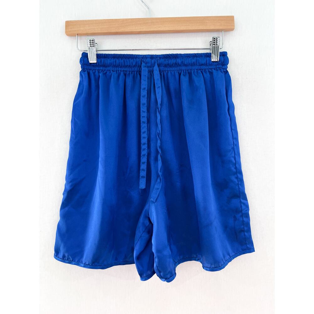 Victoria's Secret Gold Pajama Shorts Womens Small Cobalt Blue Silky 90s Vintage